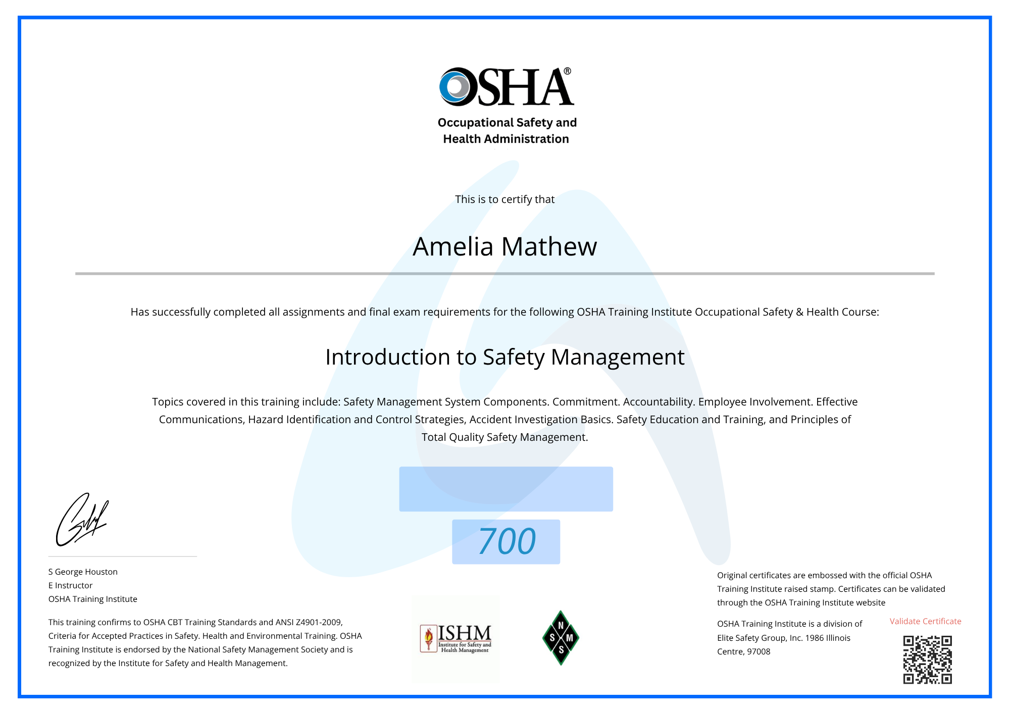 Professional OSHA Certificate Template for Safety Management